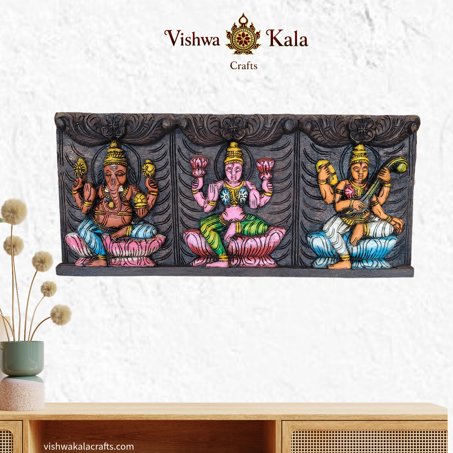 lakshmi-ganesha-saraswathy-wooden-wall-panel. frame