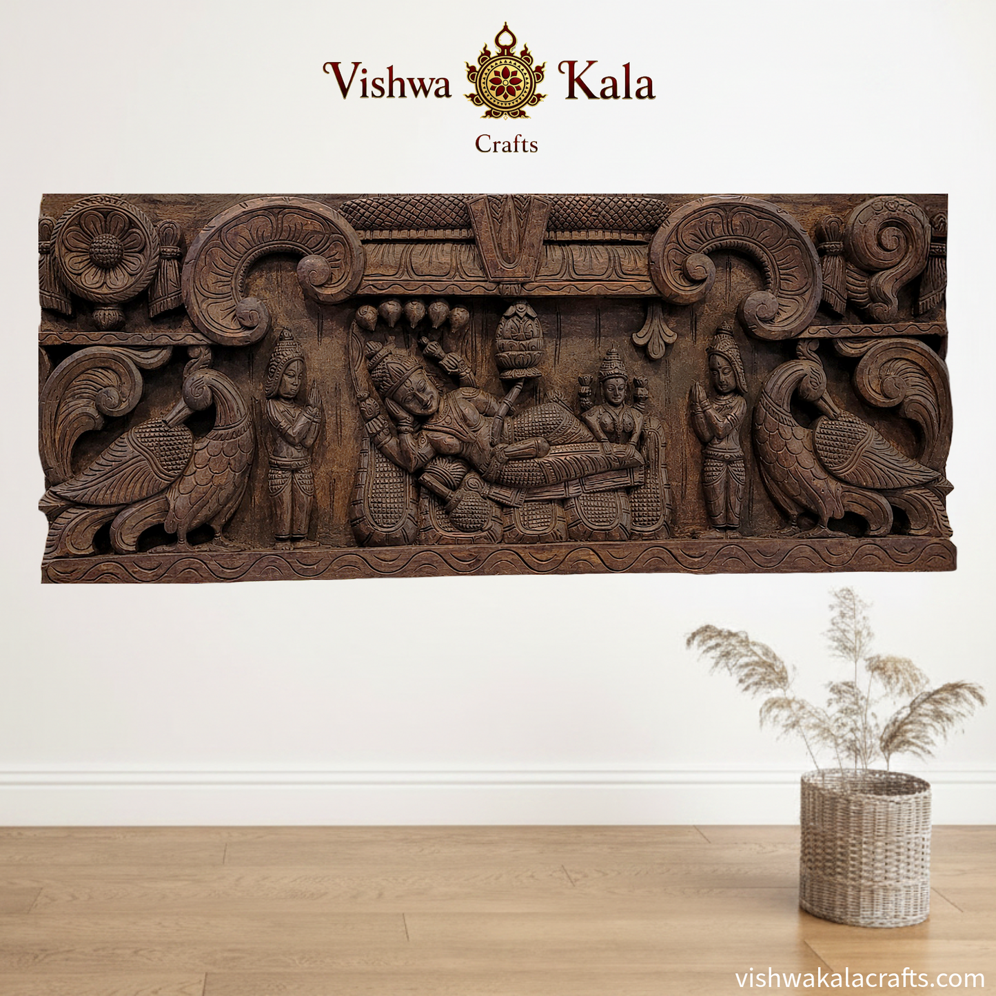 lord ranganathar with namam sangu chakkaram wood wall panel annam wood