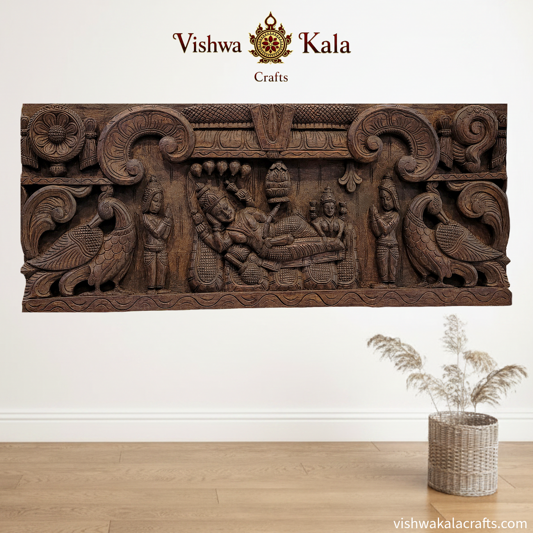 lord ranganathar with namam sangu chakkaram wood wall panel annam wood