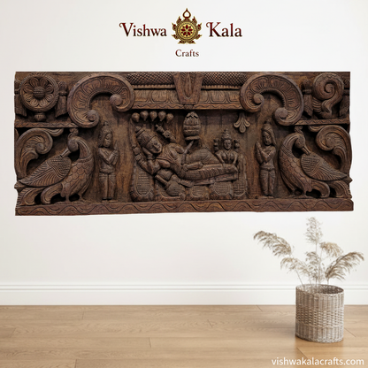 lord ranganathar with namam sangu chakkaram wood wall panel annam wood