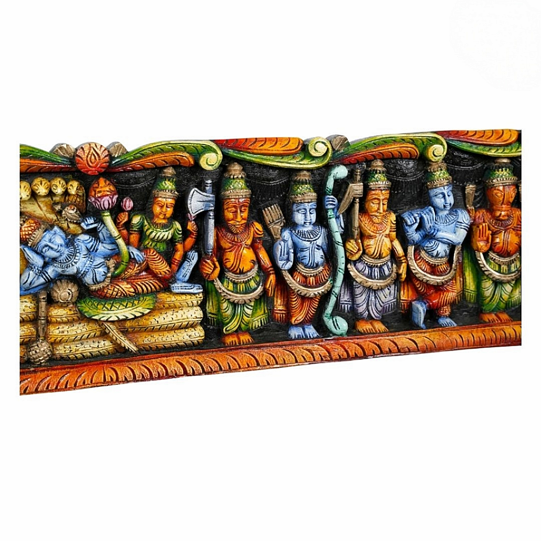 Dasavatar Horizontal Panel with Resting Vishnu Handcarved in Vagai